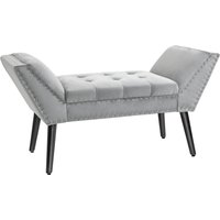 HOMCOM Sitzbank Polsterbank modern Bettbank mit Knöpfen aus Gummiholz und Samt in Hellgrau 114x46x56cm für Flur & Wohnzimmer   Aosom.de von HOMCOM