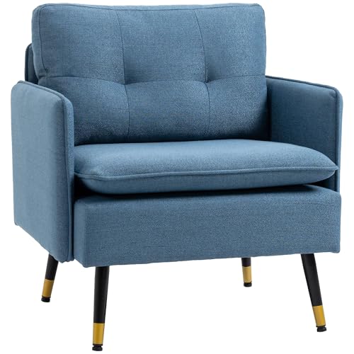 HOMCOM Polstersessel Armlehnensessel mit Kissen Loungesessel Sofa mit Leinenoptik, Stahlbeine, für Wohnzimmer, Schlafzimmer, Blau, 76 x 68 x 80 cm HOMCOM Polstersessel Armlehnensessel mit Kissen Loungesessel Sofa mit Leinenoptik, Stahlbeine, für Wohnzimmer, Schlafzimmer, Blau, 76 x 68 x 80 cm von HOMCOM