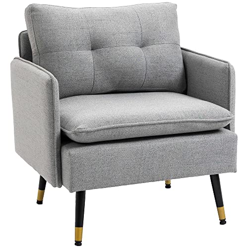 HOMCOM Polstersessel Armlehnensessel mit Kissen Loungesessel Sofa mit Leinenoptik, Stahlbeine, für Wohnzimmer, Schlafzimmer, Grau, 76 x 68 x 80 cm von HOMCOM