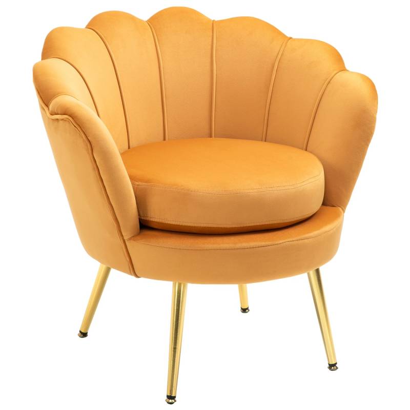 HOMCOM Polstersessel Polyester Gummiholz Gelb 76L x 67B x 74H cm von HOMCOM
