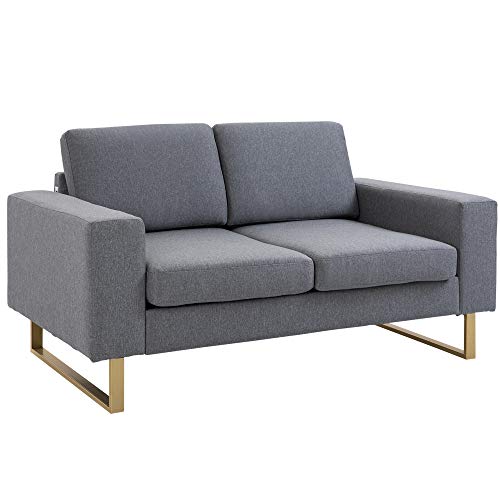 HOMCOM 2 Sitzer Sofa Zweisitzer Stoffsofa mit Kissen Armlehne Leinenoptik für Schlafzimmer 145 x 82 x 78 cm Dunkelgrau von HOMCOM