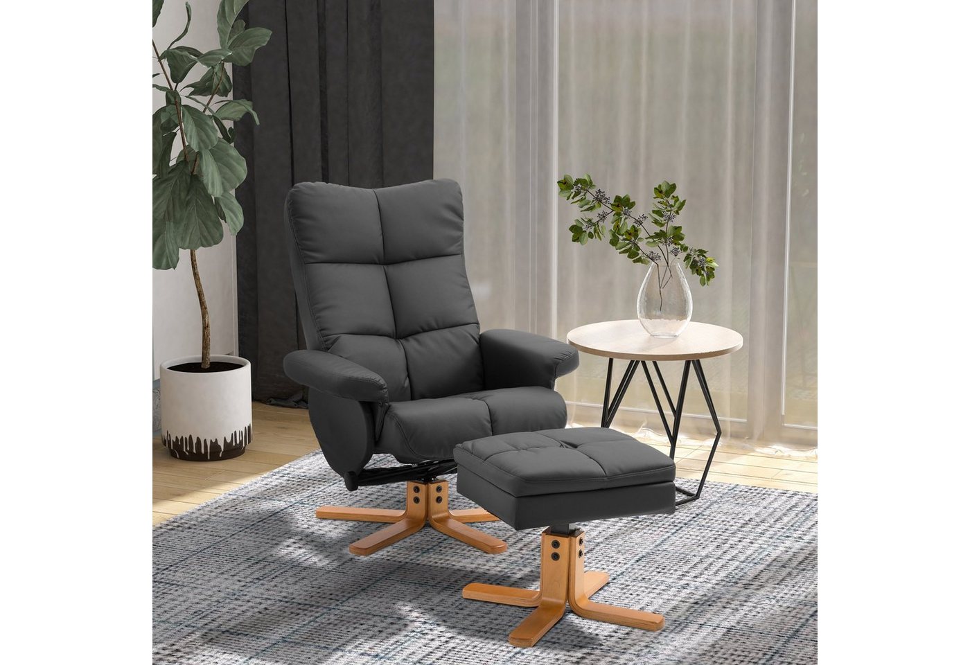 HOMCOM Polsterstuhl mit Hocker und Stauraum, Fernsehsessel mit Liegefunktion (Relaxsessel, 2 St), für Wohnzimmer, Schwarz von HOMCOM