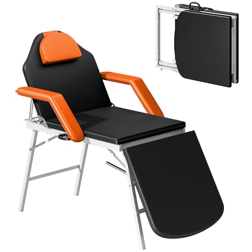 HOMCOM Portable Folding Massagetisch Professionelle 3-Zonen-Massagetisch mit verstellbarer Rückenlehne Verstellbare Beinauflage Abnehmbare Kopfstütze Gepolsterte Spa Armlehnen 182x82 cm Orange von HOMCOM