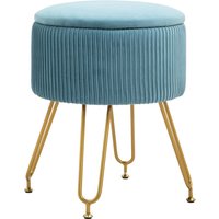 HOMCOM Pouf Aufbewahrung 13,5 L Wohnzimmerhocker Schminkhocker aus Samt mit Stahlbeinen, runder Fußhocker bis 110 kg, für Flur, Schlafzimmer, Wohnzimmer, Hellblau   Aosom von HOMCOM