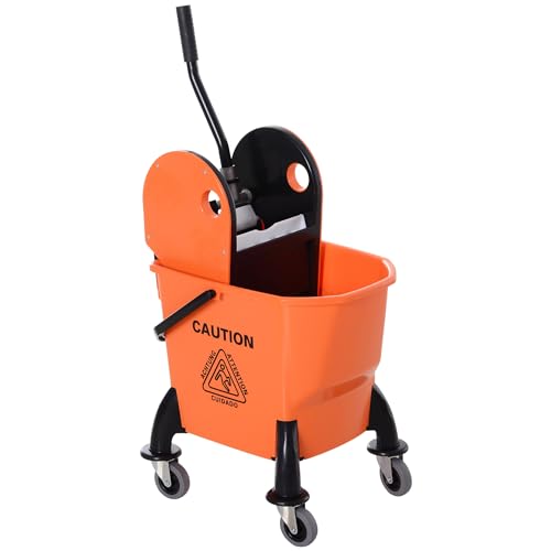 HOMCOM Professionelle Reinigungswagen Kapazität 26L Abnehmbare Wringer mit Rädern 44 × 36 × 90cm Orange HOMCOM Professionelle Reinigungswagen Kapazität 26L Abnehmbare Wringer mit Rädern 44 × 36 × 90cm Orange von HOMCOM