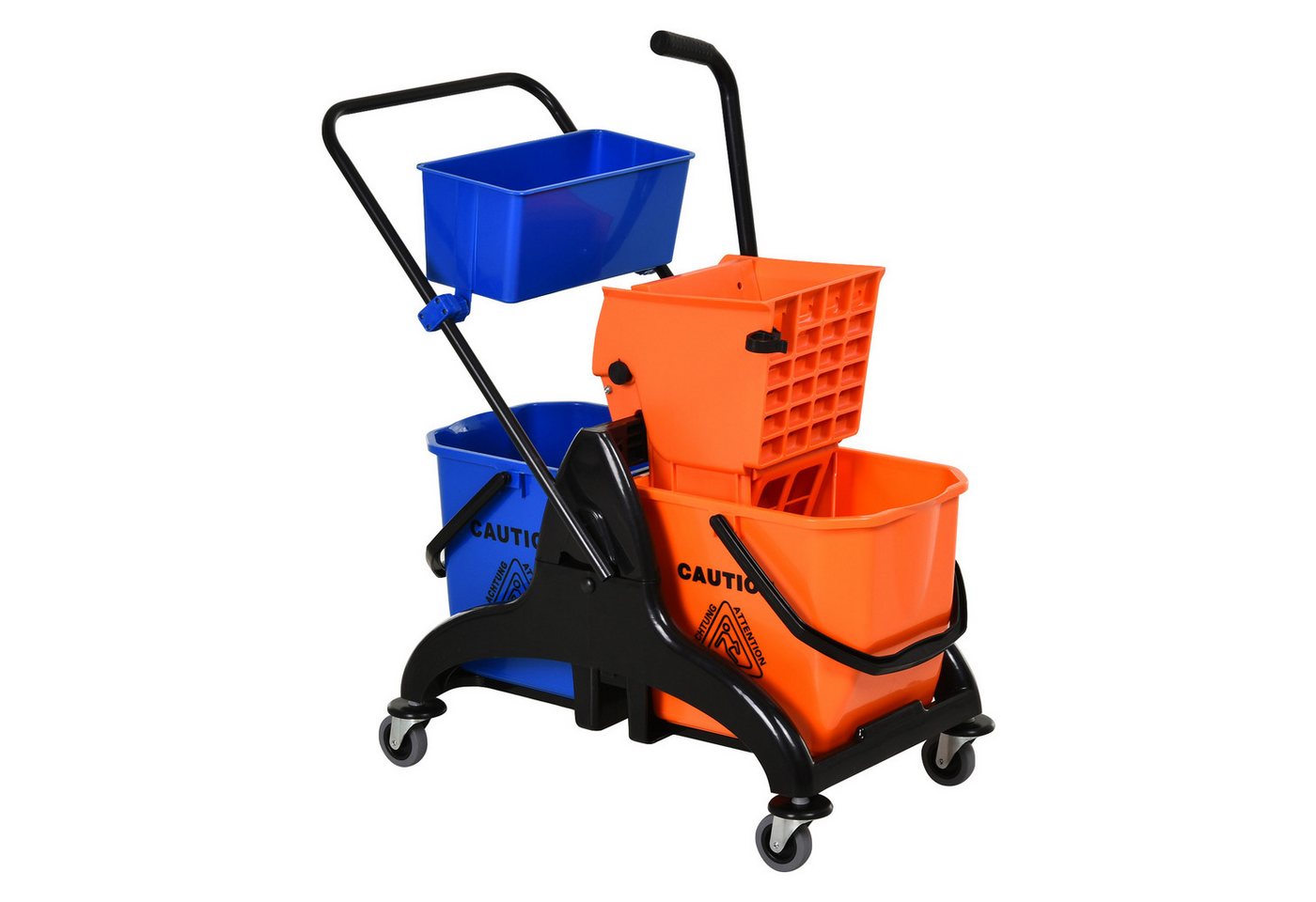 HOMCOM Putzeimer Putzwagen, Haushaltswagen, (Reinigungswagen, 1-tlg., Wischwagen mit Wischmopp-Presse), mit Rollen, 26 Liter, Orange von HOMCOM
