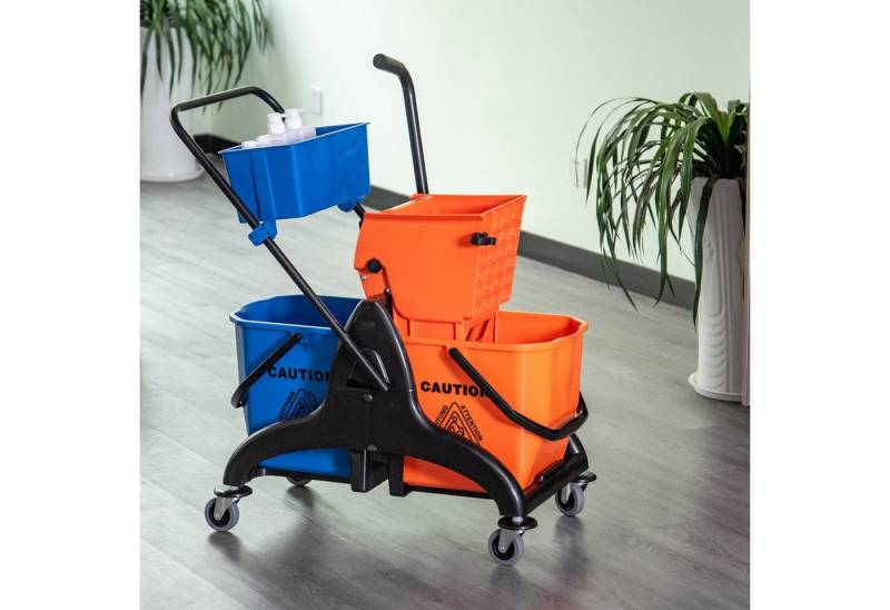 HOMCOM Putzeimer Putzwagen, Haushaltswagen, (Reinigungswagen, 1-tlg., Wischwagen mit Wischmopp-Presse), mit Rollen, 26 Liter, Orange von HOMCOM