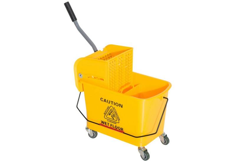 HOMCOM Putzeimer Putzwagen Fahreimer 20 Liter Wischwagen mit Presse, (2 Kammern, 1-tlg., Gelb), 60cm x 27cm x 70,5cm von HOMCOM
