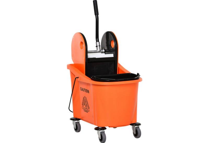HOMCOM Putzeimer Reinigungswagen 36 Liter Fahreimer, (Wischwagen mit Auswringvorrichtung, 1-tlg., Orange), 54 x 41 x 91,5 cm von HOMCOM