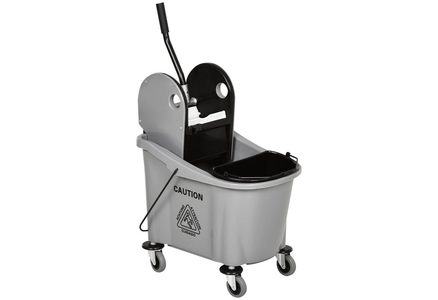 HOMCOM Putzeimer mit Wringer Reinigungswagen, 4 bewegliche Räder, 2 separate Eimer, (Mop-Eimer, 1-tlg., Reinigungswagen), für Wohnzimmer, Grau von HOMCOM