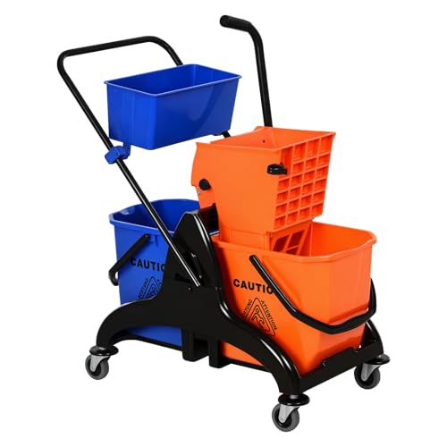 HOMCOM Putzwagen Reinigungswagen 26 Liter Wischwagen mit Wischmopp-Presse, Haushaltswagen mit Rollen Orange von HOMCOM
