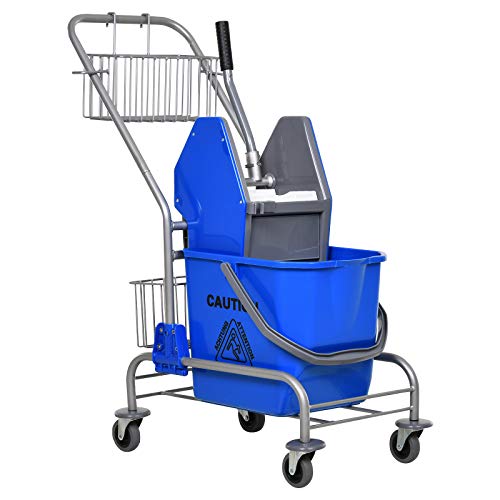 HOMCOM Putzwagen Reinigungswagen 26 Liter Wischwagen mit Wringer, Haushaltswagen mit Rollen, Haken für Mopp Blau HOMCOM Putzwagen Reinigungswagen 26 Liter Wischwagen mit Wringer, Haushaltswagen mit Rollen, Haken für Mopp Blau von HOMCOM