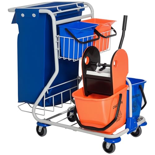 HOMCOM Putzwagen Reinigungswagen 4 Fahreimer Wischwagen Systemwagen mit Rollen Blau Orange 93 x 80 x 97 cm HOMCOM Putzwagen Reinigungswagen 4 Fahreimer Wischwagen Systemwagen mit Rollen Blau Orange 93 x 80 x 97 cm von HOMCOM