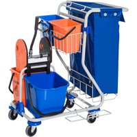 Putzwagen Reinigungswagen 4 Fahreimer Wischwagen Systemwagen mit Rollen Blau Orange 93 x 70 x 97 cm von HOMCOM