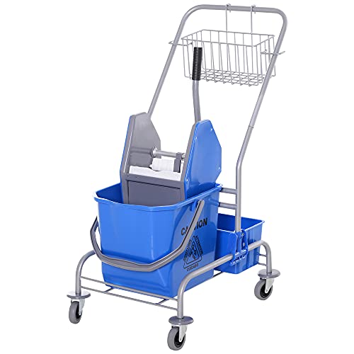 HOMCOM Putzwagen Reinigungswagen Fahreimer Putzeimer 25 Liter Wischwagen mit Wringer, Haken für Mopp Haushaltswagen mit 4 Rollen Blau HOMCOM Putzwagen Reinigungswagen Fahreimer Putzeimer 25 Liter Wischwagen mit Wringer, Haken für Mopp Haushaltswagen mit 4 Rollen Blau von HOMCOM