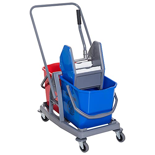 HOMCOM Putzwagen Reinigungswagen Wischwagen mit 2 Eimern Systemwagen mit 4 leichtgängigen Rollen Metall+PP Blau+Rot 73 × 45 × 92 cm von HOMCOM