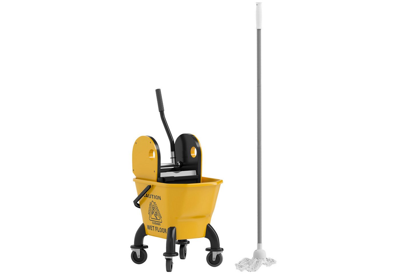 HOMCOM Putzwagen Wischeimer mit Wringer-Set auf Rädern zur Bodenreinigung, (26 Liter Down-Press-Wringer, 1-St., mit Griff und Wischmopp), Gelb von HOMCOM
