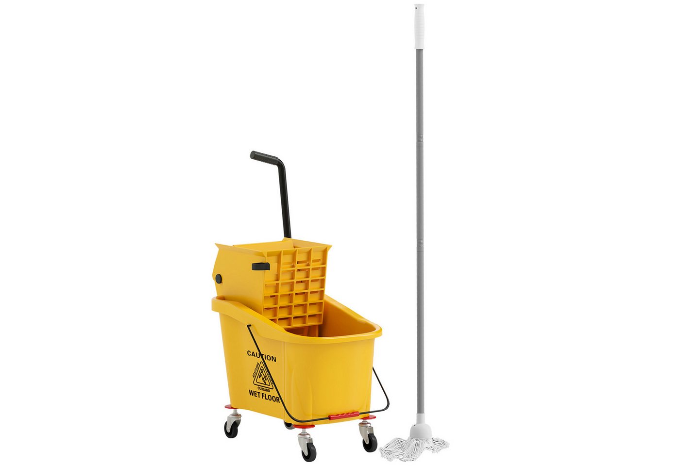 HOMCOM Putzwagen Wischeimer mit Wringer auf Rädern zur Bodenreinigung, (Down-Press-Wringer mit Griff, 1-St., 36 Liter), Gelb von HOMCOM