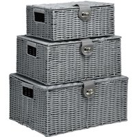 HOMCOM Ratten Aufbewahrungsboxen 3er-Set 18L, 12L, 7L Aufbewahrungskorb von HOMCOM