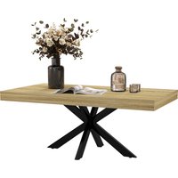 HOMCOM Rechteckiger Couchtisch Beistelltisch im Industriestil aus schwarzem Metall und Holzoptik-Tablett - Maße 110 x 60 x 45 cm   Aosom von HOMCOM