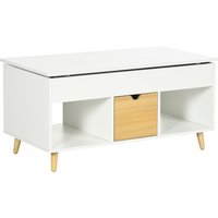 HOMCOM Rechteckiger Couchtisch Wohnzimmertisch mit hochklappbarer Platte, 1 Schublade, 2 Fächern und Fach - in Holzoptik und Weiß - Maße 100L x 50B x 49H cm   Aosom von HOMCOM