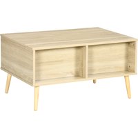 HOMCOM Rechteckiger Couchtisch Wohnzimmertisch mit klappbarem Tablett 2 Fächern und Truhe aus Holzmaßen 85L x 60B x 59,5H cm helle Holzoptik   Aosom von HOMCOM