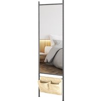 HOMCOM Rechteckiger Standspiegel in voller Länge mit Aufbewahrungstasche, zum Anlehnen oder Anbringen an der Wand, Metallrahmen 56B x 2T x 190H cm - Schwarz   Aosom von HOMCOM