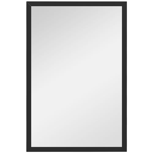 HOMCOM Rechteckiger Wandspiegel 60 x 40 cm, schwarzer Holzrahmen, ideal für Badezimmer, Wohnzimmer oder Schlafzimmer von HOMCOM