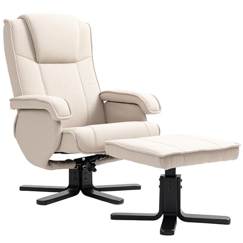 HOMCOM Reclining Relaxsessel mit Fußstütze Lounge Drehsessel Leinenpolsterung mit Holzsockel Kippfunktion Sessel für Schlafzimmer Wohnzimmer Beige HOMCOM Reclining Relaxsessel mit Fußstütze Lounge Drehsessel Leinenpolsterung mit Holzsockel Kippfunktion Sessel für Schlafzimmer Wohnzimmer Beige von HOMCOM