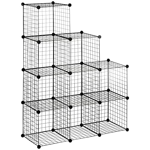 HOMCOM Regalsystem, Steckregal aus Stahldraht, DIY Würfelregal, 9 Fächer, Drahtgitter, Schuhregal, Stufenregal für Wohnzimmer, Kinderzimmer, Schlafzimmer, Schwarz, 35 x 35 x 35 cm je Würfel von HOMCOM