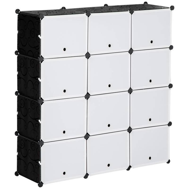 HOMCOM Regalsystem mit 12 Würfeln PP Stahl Schwarz 125L x 32B x 125H cm von HOMCOM