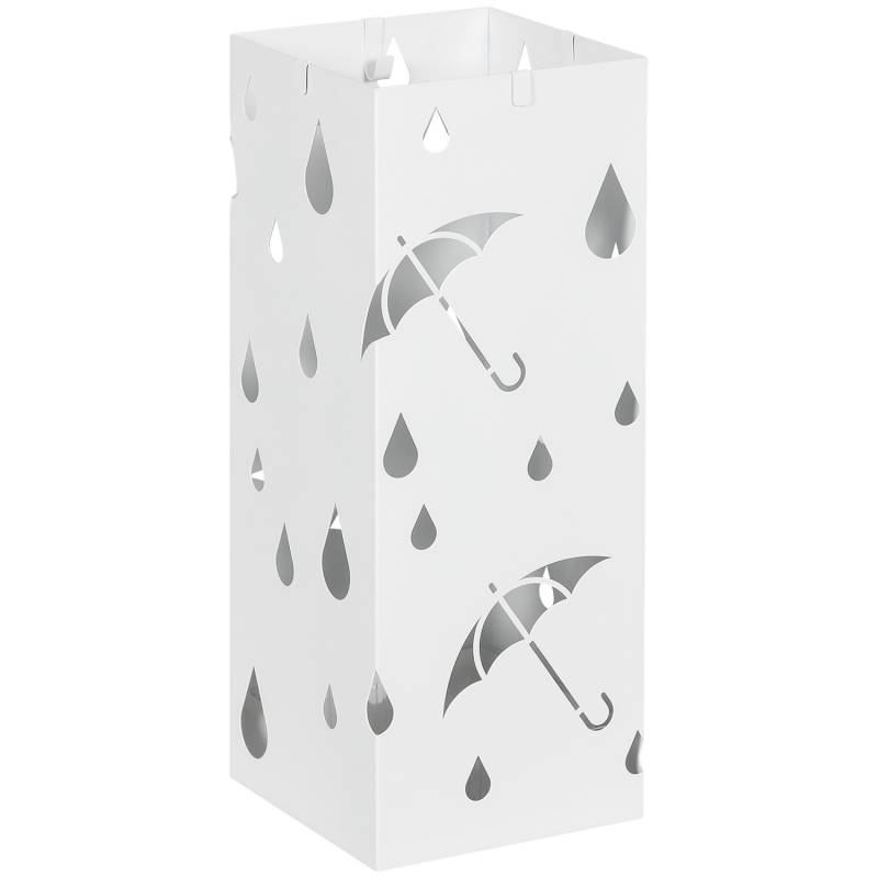 HOMCOM Regenschirmständer Schirmständer mit 4 Haken Wasserauffangschale Weiß von HOMCOM