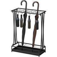 HOMCOM Regenschirmständer Stahl Schirmständer Rechteckiger Schirmhalter mit 24 Haken, 21 Löchern, herausnehmbare Wasserauffangschale für Gehstöcke & Regenschirme 50 x 24 x 68 cm Schwarz   Aosom von HOMCOM