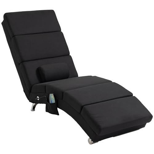HOMCOM Relaxliege mit 5 Massagemodi Loungesessel mit Lendenkissen, Heizfunktion, Liegesessel mit Seitentasche, Fernbedienung, Leinenoptik, Relaxsessel Chaiselongue Schwarz von HOMCOM