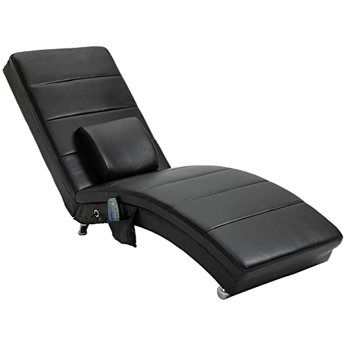 HOMCOM Relaxliege mit Massagefunktion Loungesessel Ergonomisch hohe Rückenlehn, mit Massagefunktion und Kissen mit Zero-G Design Lounge Sessel Kunstleder Metall Schaumstoff Schwarz 58 x 163 x 87 cm von HOMCOM