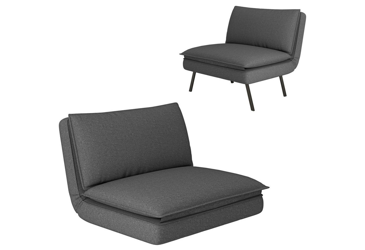 HOMCOM Relaxsessel 4-in-1, klappbar, mit Leinenoptik, bis 150 kg belastbar (Bodensofa, 1-St., Schlafsofa), für Schlafzimmer, Wohnzimmer, Dunkelgrau von HOMCOM