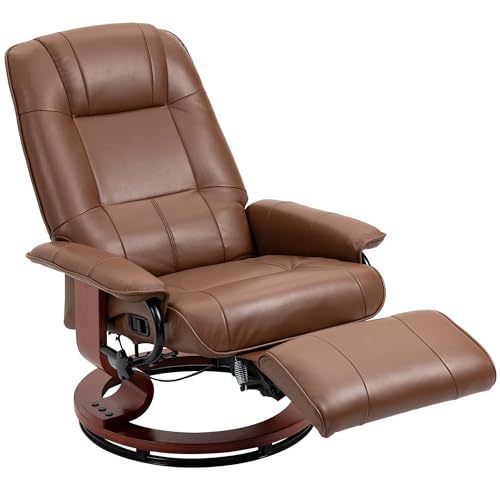 HOMCOM Relaxsessel Drehbar Fernsehsessel mit Liegefunktion, Fußstütze, Liegesessel mit Armlehne, Holzbeine für Wohnzimmer, Schlafzimmer, Kunstleder, Braun von HOMCOM