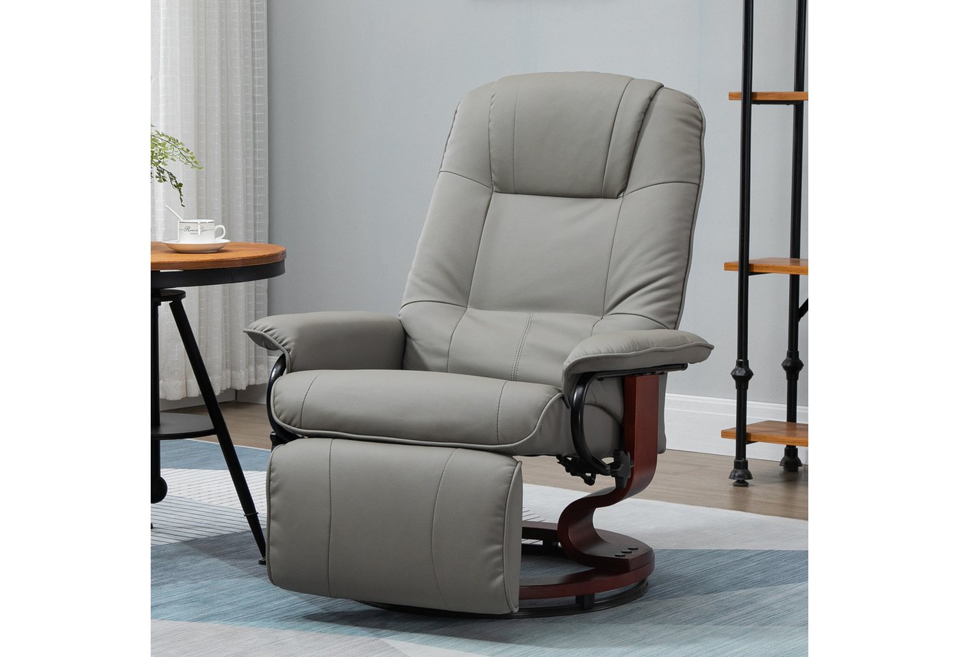 HOMCOM Relaxsessel Drehbar Fernsehsessel mit Liegefunktion, TV Sessel mit Holzbeine (Liegesessel, 1-St., Fernsehsessel), für Wohnzimmer, Büro, Grau von HOMCOM