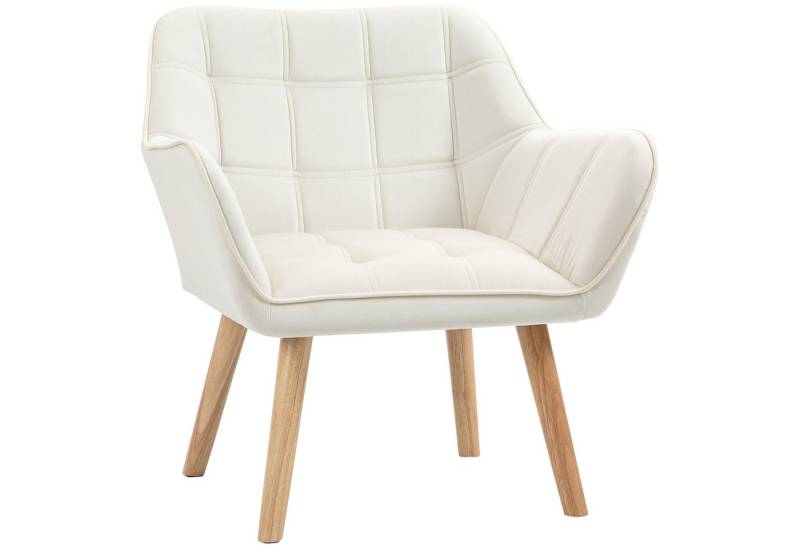 HOMCOM Relaxsessel Einzelsessel Ohrensessel, Sessel mit Samt erhöhte Beine (Esszimmerstuhl, 1-St., Stuhl), für Wohnzimmer, Schlafzimmer, Cremeweiß von HOMCOM