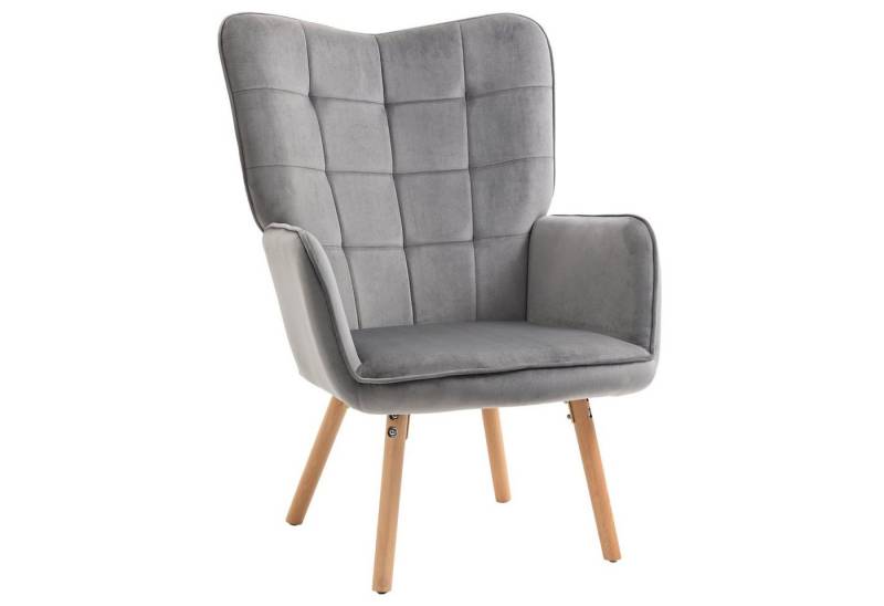 HOMCOM Relaxsessel Einzelsessel mit Rückenlehne (Wohnzimmerstuhl, 1-St., Essstuhl), Grau+Natur 71 x 76 x 101 cm von HOMCOM