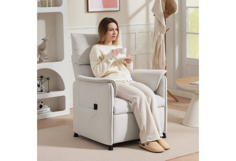 HOMCOM Relaxsessel Elektrisch Fernsehsessel mit Liegefunktion, Bürstenloser Motor (Liegesessel mit Memory-Funktion, 1-St., TV Sessel), Samtimitat, Taschenfedern, Fernbedienung Creme von HOMCOM