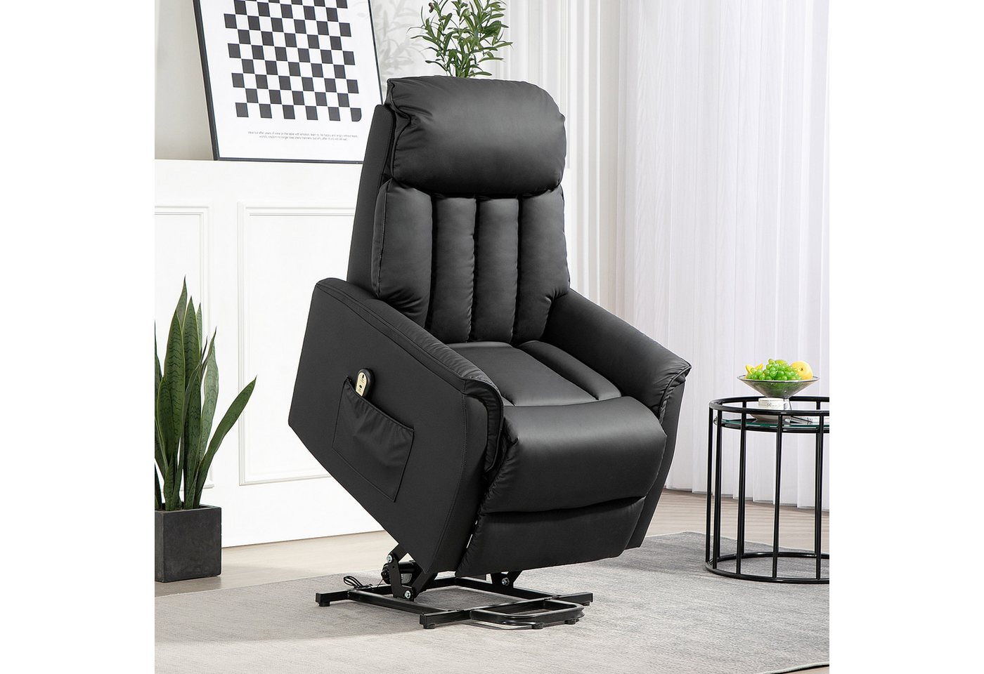 HOMCOM Relaxsessel Elektrischer Aufstehsessel (Fernsehsessel, Sessel mit Aufstehhilfe, Liegefunktion, 1-St., Kunstleder), 80 x 94 x 104 cm, Schwarz von HOMCOM