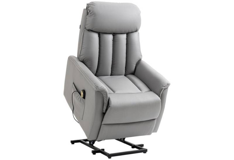 HOMCOM Relaxsessel Elektrischer Aufstehsessel mit Aufstehhilfe, mit Liegefunktion (TV Sessel, 1-St., Fernsessel), mit Fernbedienung, Seitentasche, Mikrofaserstoff, Grau von HOMCOM