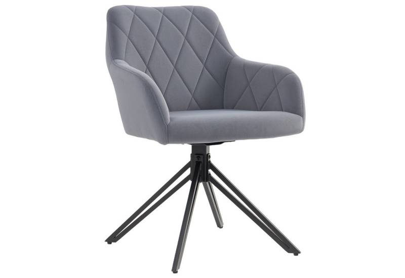 HOMCOM Relaxsessel Esszimmerstuhl Polsterstuhl mit Armlehne (Wohnzimmerstuhl, Küchenstuhl, 1-St., Samtoptik Retro-Design), Stahl Grau 60,5 x 58 x 79 cm von HOMCOM