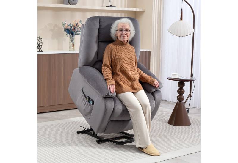 HOMCOM Relaxsessel Fernsehsessel mit Aufstehhilfe (Massagesessel mit Liegefunktion, Wärme- und Massagefunktion, 1-St., TV Sessel mit Taschenfederkernsystem), Fernbedienung, Seitentasche, Dunkelgrau von HOMCOM