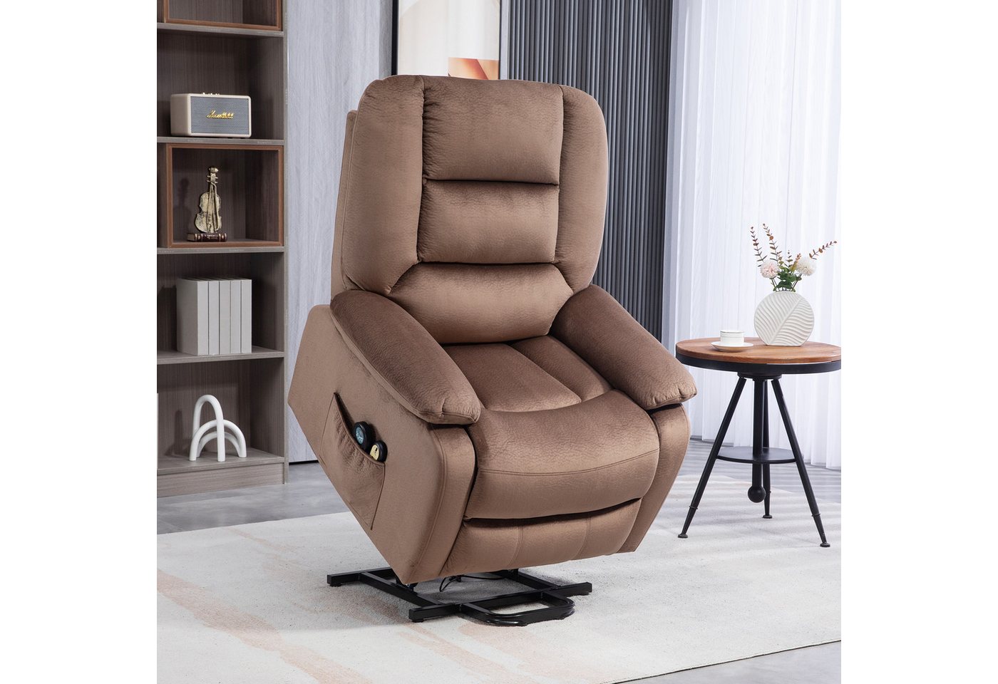 HOMCOM Relaxsessel Fernsehsessel mit Aufstehhilfe Elektrisch, mit Liege-/ Wärmefunktion (TV Sessel, 1-St., Relaxsessel), für Wohnzimmer, Schlafzimmer, Braun von HOMCOM