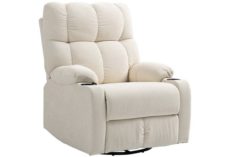 HOMCOM Relaxsessel Fernsehsessel mit Liegefunktion, Schaukelfunktion (Drehbar TV-Sessel mit Fußstütze, 1-St., Taschenfederkern, Becherhalter), für Wohnzimmer, Beige von HOMCOM