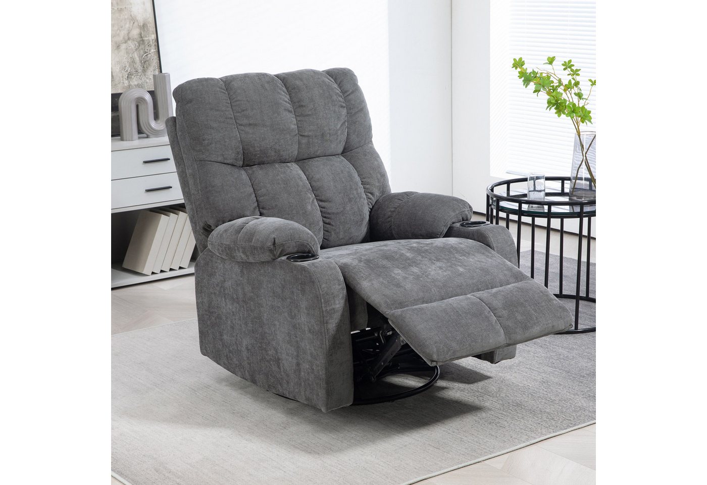 HOMCOM Relaxsessel Fernsehsessel mit Liegefunktion, Schaukelfunktion und Becherhalter (TV-Sessel, 1-St., Ruhesessel), für Wohnzimmer, Dunkelgrau von HOMCOM