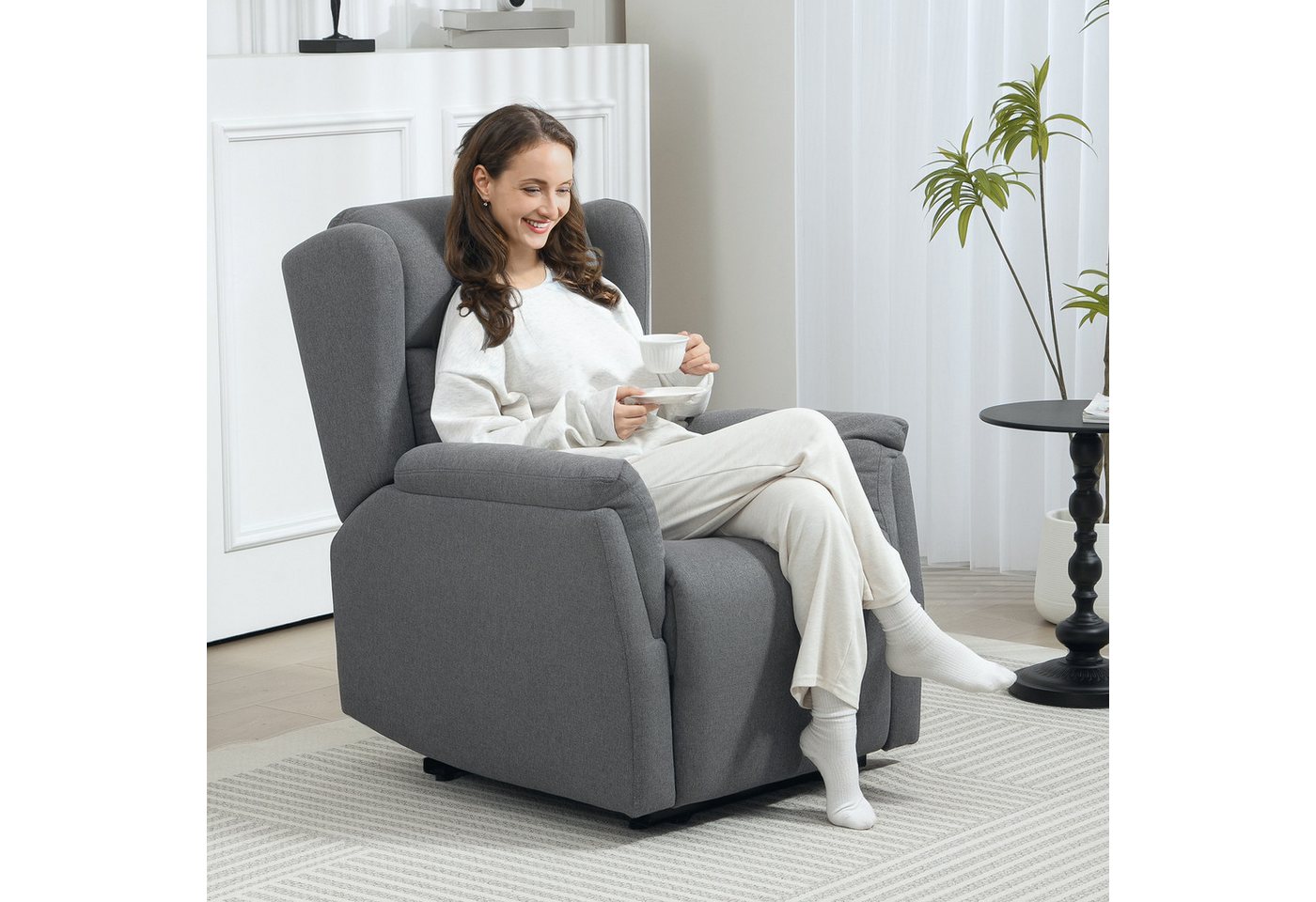 HOMCOM Relaxsessel Fernsehsessel mit Liegefunktion (TV-Sessel mit Taschenfederkern, 1-St., Ruhesessel), für Wohnzimmer, Schlafzimmer, Dunkelgrau von HOMCOM