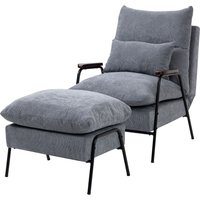 HOMCOM Relaxsessel Hocker Fernsehsessel Liegefunktion verstellbar Rückenlehne Sessel Ottomane Kissen Polsterstuhl Grau   Aosom von HOMCOM